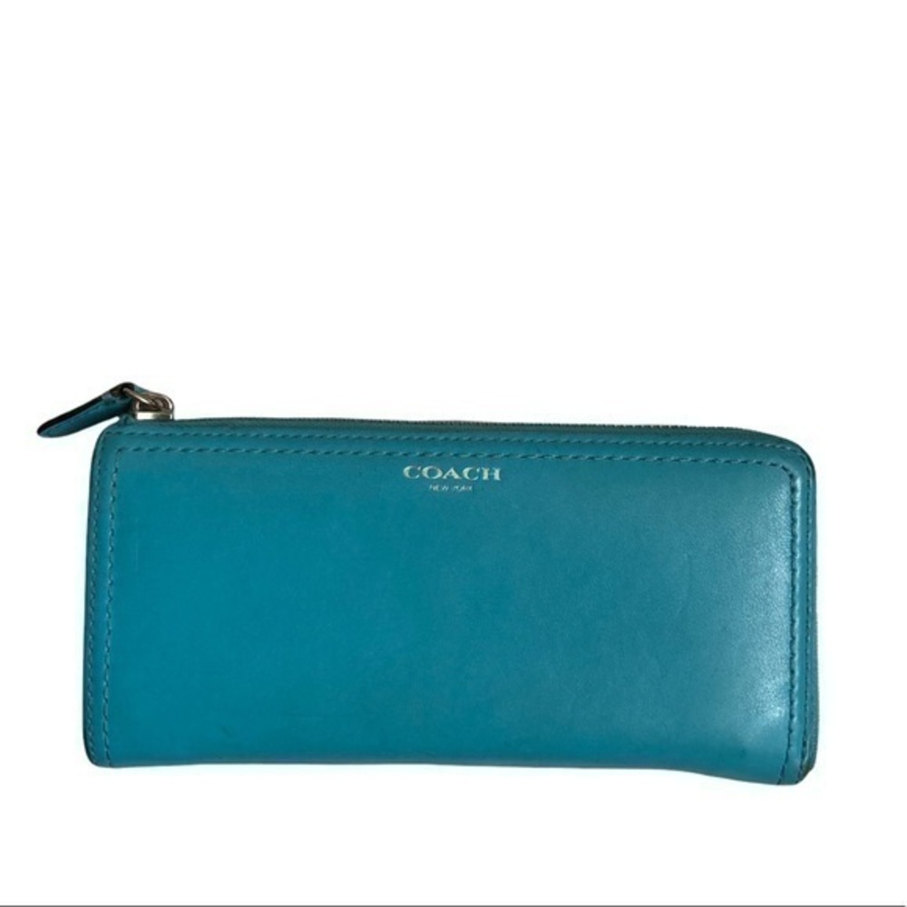 Coach blue leather zipper clutch wallet